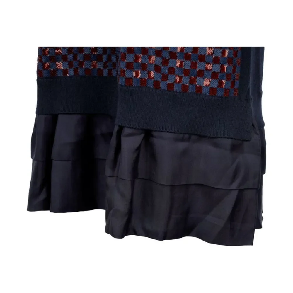 Louis Vuitton Navy Wool Dress with Sequin Details - '10s
